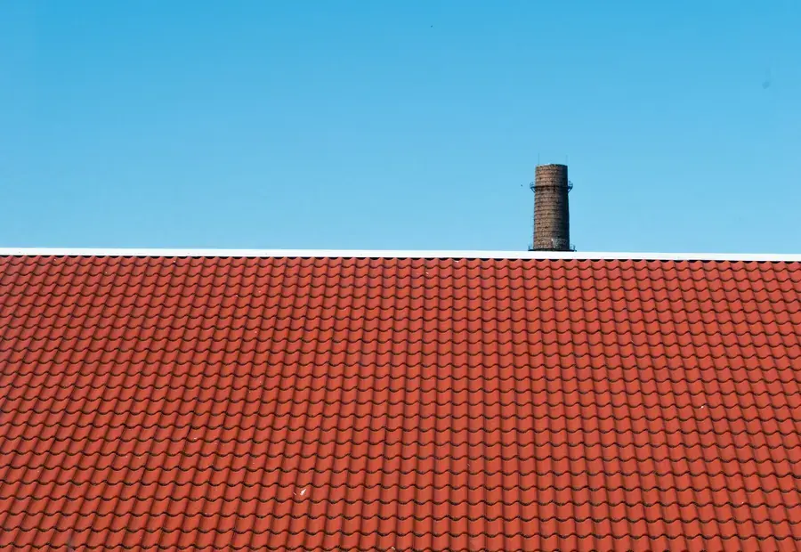 A freshly completed pitched roof in new red clay interlocking tiles against a clear blue sky